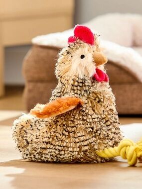 Plush Hen Small Pet Toy in Beige and Orange dog toy new with tags crazy chicken